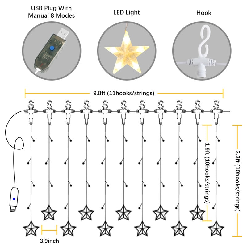 6W 8 Modes Detachable Waterproof Star Window Curtain Lights