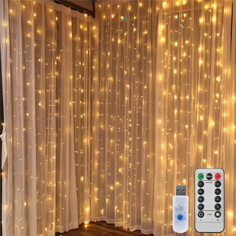 8 Modes Waterproof Warm White Curtain String Lights