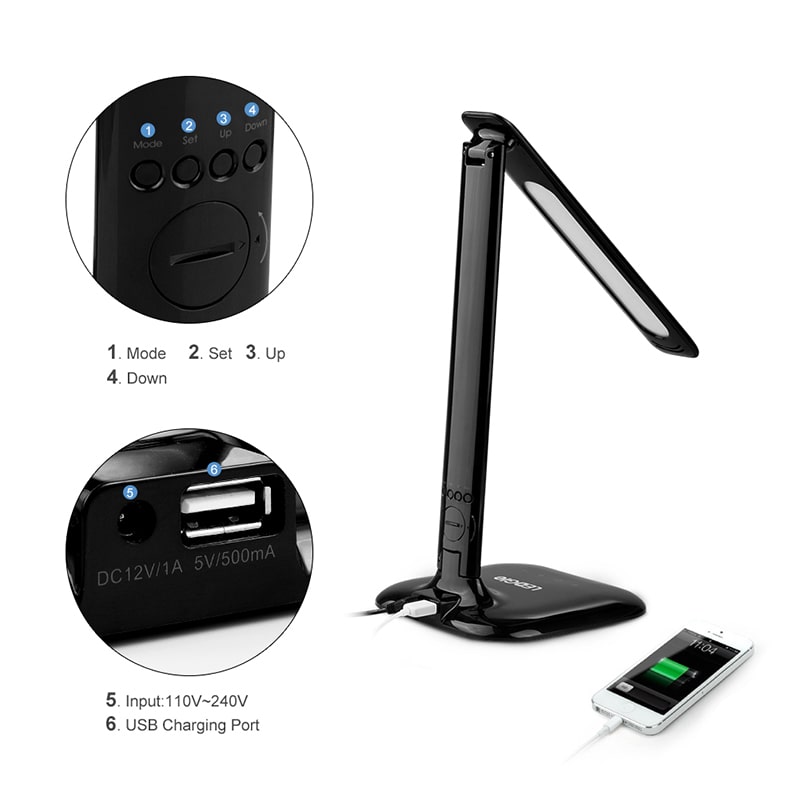 LEDGLE USB Charging Dimmable 8W LCD Screen LED Desk Lamp