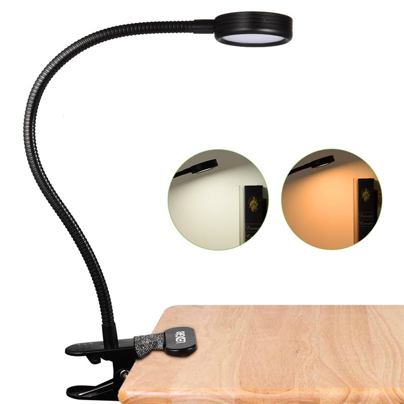 3W Mini Clip-on Flexible Dimmable Black Desk Lamps