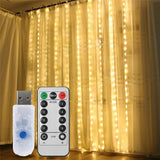 8 Modes Waterproof Warm White Curtain String Lights