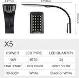 LEDGLE 10W LED Aquarium Light Lighting Compact Aquarium Light, IPX7 Waterproof, Aquatic Plant Light with Powerful Clip, White and Blue Light (Black)