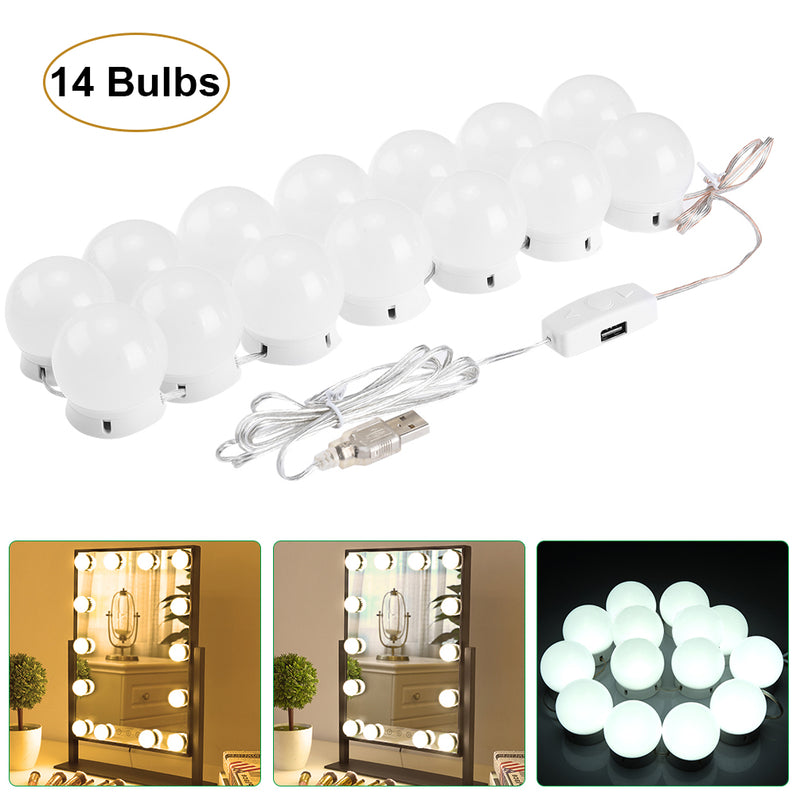14W dimmable makeup mirror string lights, 5 levels of brightness adjustment