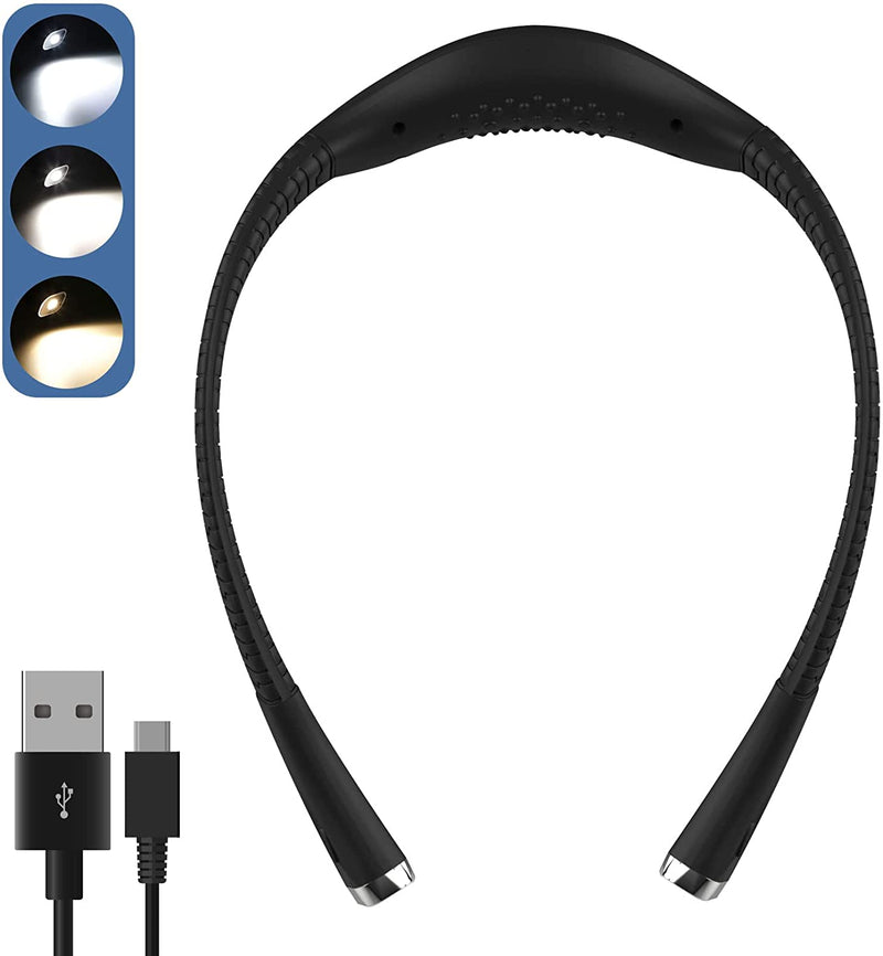 LED Neck Reading Light 3 Colors Stepless Dimming Brightness Rechargeable Book Light for Reading in Bed 4 Beads Hands Free Flexible Arms Neck Light for Reading, Camping, Knitting, Repairing