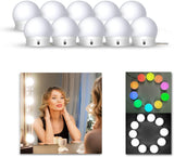 Hollywood Style Makeup Lights Dressing Table Vanity Mirror Lights with 10 Dimmable RGB Light Bulbs with Remote Control Spacing Adjustable USB Charging