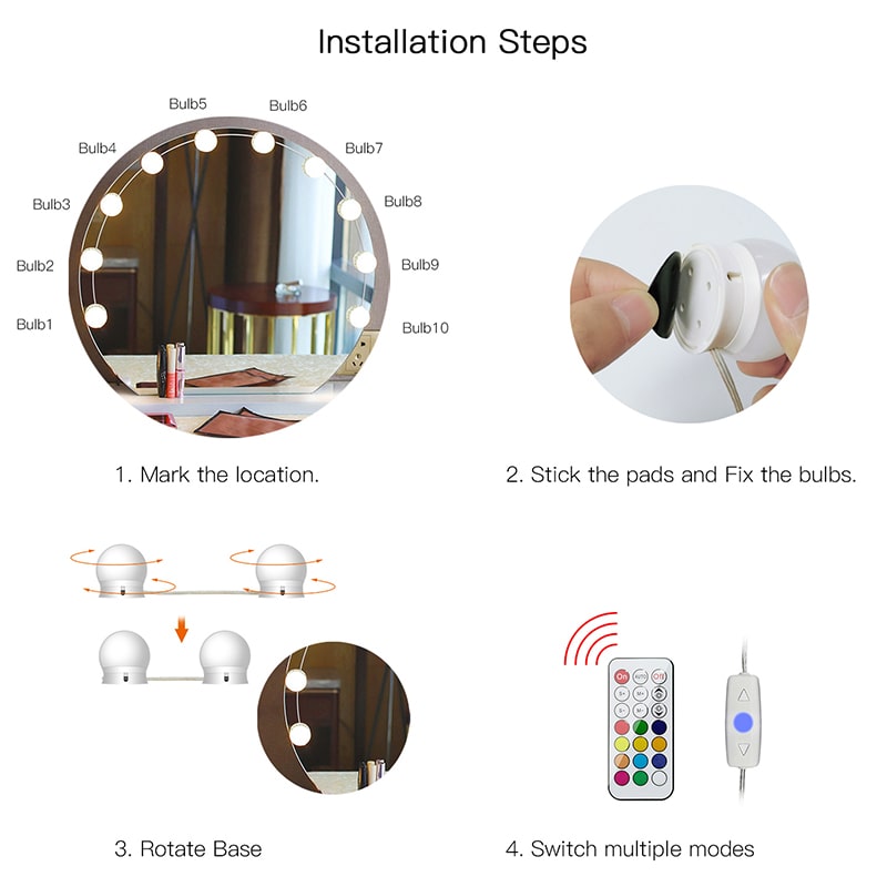 5W USB Charging Dimmable Globe Mirror String Lights
