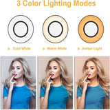 LEDGLE 5W Led ring light, selfie light with mobile phone holder, ring light with 1600K, 3000K, 6000K and stepless dimming for live stream, YouTube, live makeup, Facebook, Samsung, tablet, laptop