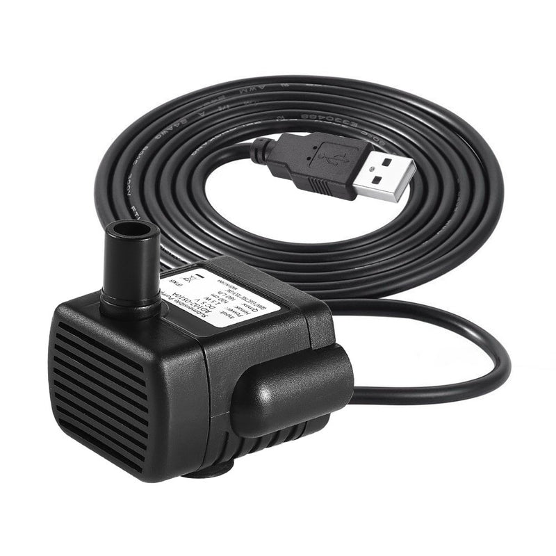 Mini USB Fountain Pump Compact Submersible Pumps Efficient 5V Water Pump for Small Pond, Fish Tank, Long Cord, 180L/H, Black