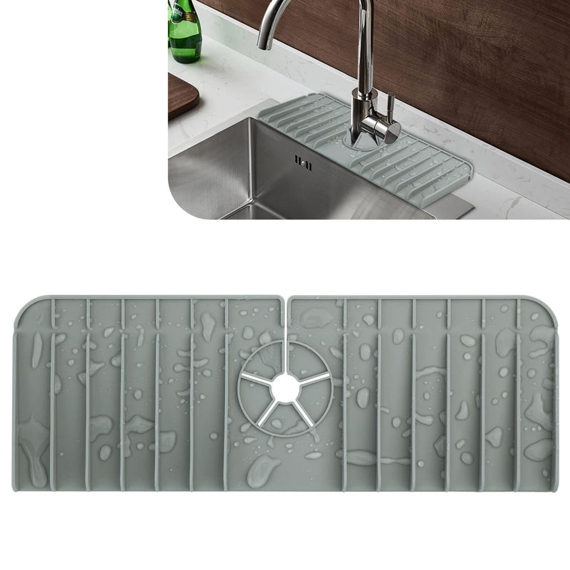 LEDGLE Sink Splash Guard, Splash Guard for Sink, 14.6x5.5In, Max for 2.5In Faucet, Conical Flow Tank for Draining, Foldable Food Grade Silicone Splash Guard Mat for Kitchen Bedroom Bathroom(Grey)