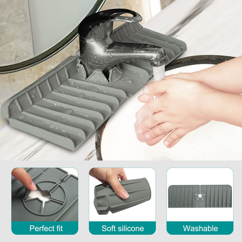 LEDGLE Sink Splash Guard, Splash Guard for Sink, 14.6x5.5In, Max for 2.5In Faucet, Conical Flow Tank for Draining, Foldable Food Grade Silicone Splash Guard Mat for Kitchen Bedroom Bathroom(Grey)