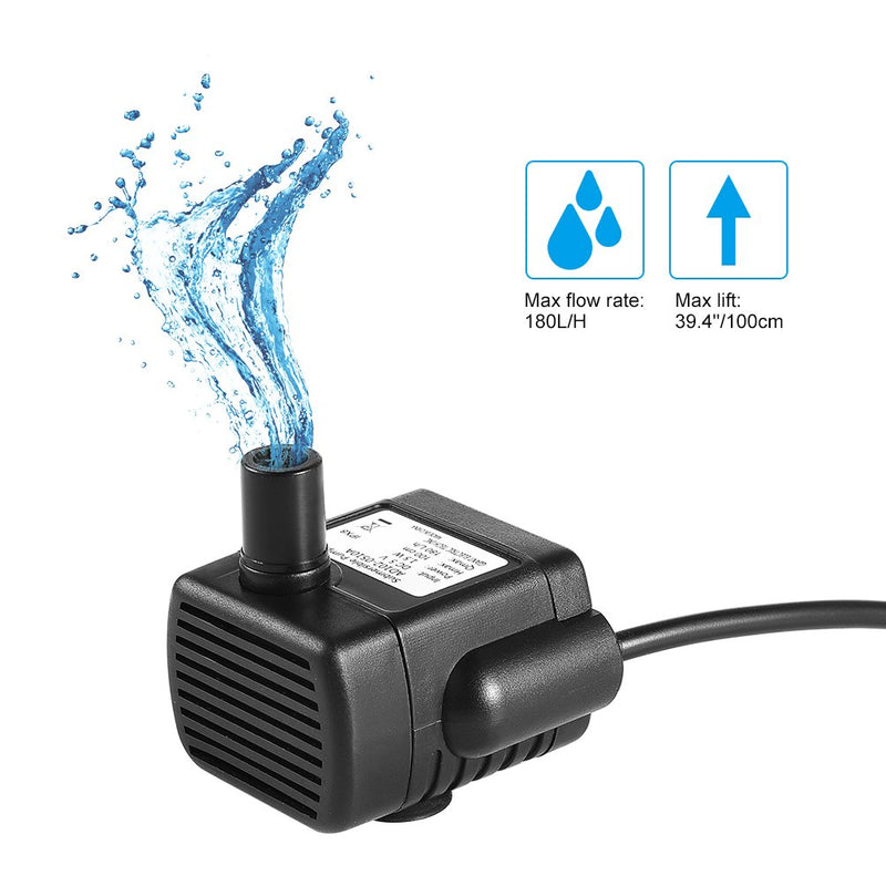 Mini USB Fountain Pump Compact Submersible Pumps Efficient 5V Water Pump for Small Pond, Fish Tank, Long Cord, 180L/H, Black